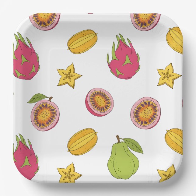 Plato De Papel Motif de fruits exotiques - Mélange Paradis Tropic (Anverso)