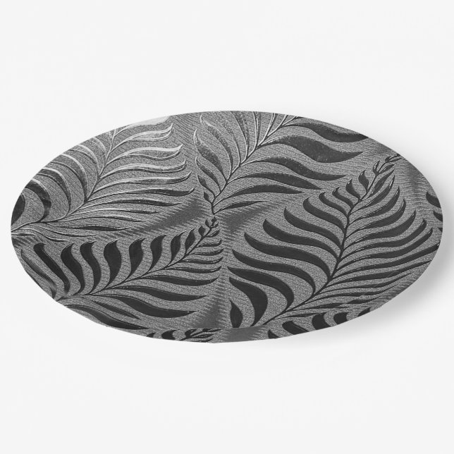 Plato De Papel Motif de hoja de plata (Angular)