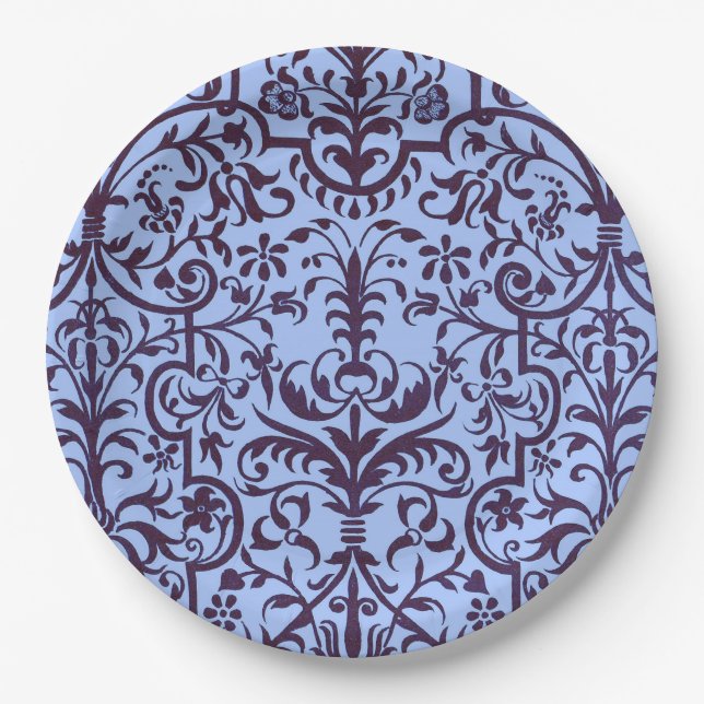 Plato De Papel Motif victoriano en azul (Anverso)