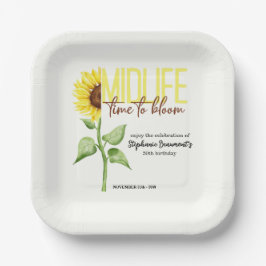 Plato De Papel Motivational Midlife Sunflower Bloom 50th Birthday