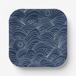 Plato De Papel Motivo del patrón de onda japonés blanco oscuro