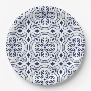 Plato De Papel Motivo geométrico azul audaz de Marruecos