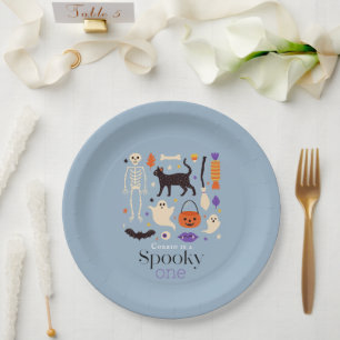 Plato De Papel Motivos espeluznantes de Halloween azul primer cum