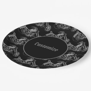 Plato De Papel Moto Negro Y Plata