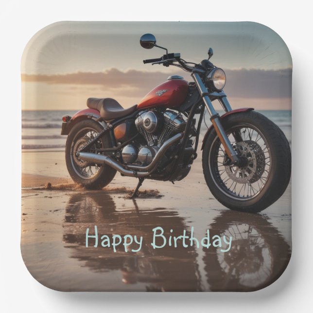 Plato De Papel Motocicleta al atardecer (Anverso)