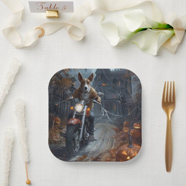 Plato De Papel Motocicleta Basenji Halloween Scary (Boda)