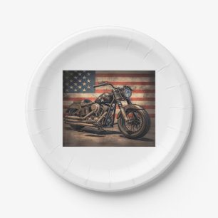 Plato De Papel Motocicleta Biker Retro Bandera EEUU