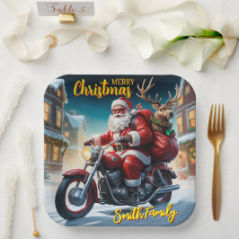 Plato De Papel Motocicleta De Renos De Santa Y Rudolph