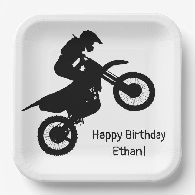 Plato De Papel Motocross Dirt Bike Personalizado Cumpleaños (Anverso)