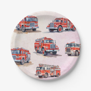 Plato De Papel Motor de Firetruck de color Rojo Curado