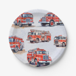 Plato De Papel Motor de Firetruck de color Rojo Curado