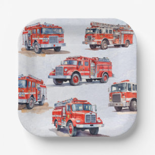 Plato De Papel Motor de Firetruck de color Rojo Curado