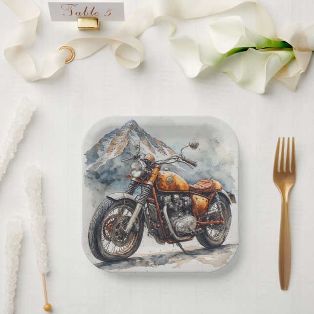 Plato De Papel MOTORCYCLE Birthday or Shower  (Boda)