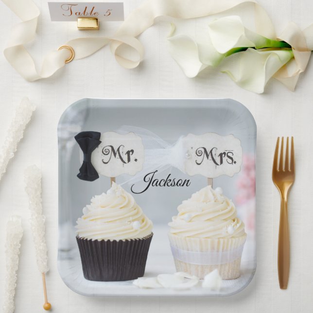 Plato De Papel Mr. and Mrs. Bridal Shower Paper Plates (Boda)