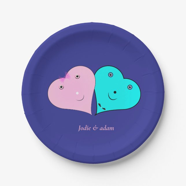 Plato De Papel  mr & mrs hearts (Anverso)