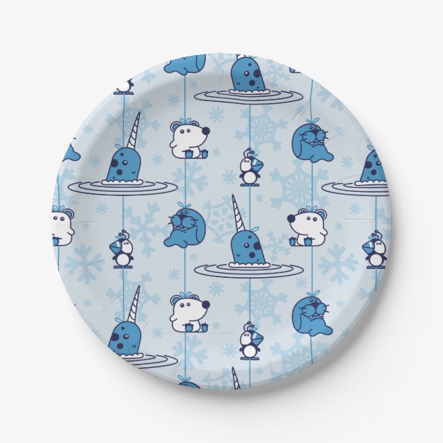 Plato De Papel Mr. Narwhal Blue Snowflake Pattern (Anverso)