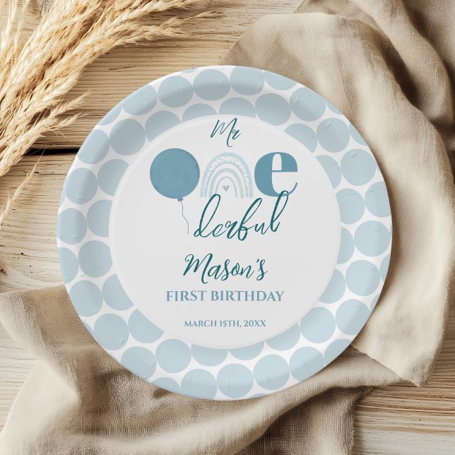 Plato De Papel Mr One derful Blue Balloon First Birthday (Subido por el creador)