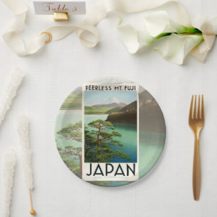Plato De Papel Mt Fuji Japón Afiche de Viaje Arte de época