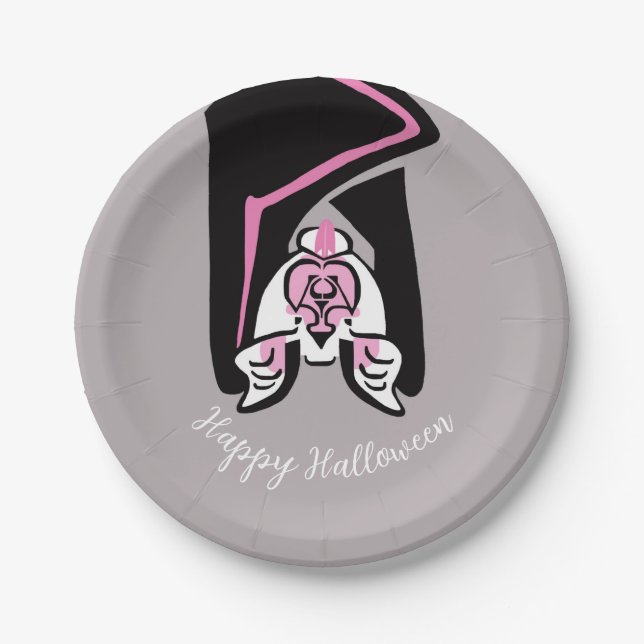 Plato De Papel MTD negro gráfico - Feliz Halloween - Fiesta (Anverso)