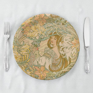 Plato De Papel Mucha Lenguaje de las Flores Lirios Arte Nuevo