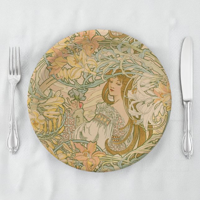 Plato De Papel Mucha Lenguaje de las Flores Lirios Arte Nuevo (Subido por el creador)