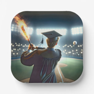Plato De Papel Muchacho graduado balanceando un flamante bote de