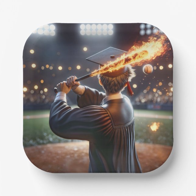 Plato De Papel Muchacho graduado balanceando un flamante bote de  (Anverso)