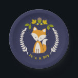 Plato De Papel Muchacho moderno Baby Shower del Fox<br><div class="desc">Las placas de papel de la fiesta de bienvenida al bebé que ofrecen un ilustracion de un zorro rodeado por una guirnalda con los ilustraciones de una bellota se van,  y florecen.</div>