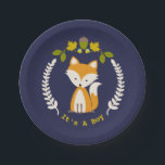 Plato De Papel Muchacho moderno Baby Shower del Fox<br><div class="desc">Las placas de papel de la fiesta de bienvenida al bebé que ofrecen un ilustracion de un zorro rodeado por una guirnalda con los ilustraciones de una bellota se van,  y florecen.</div>