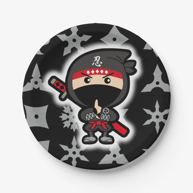 Plato De Papel Muchacho negro de Ninja (Anverso)
