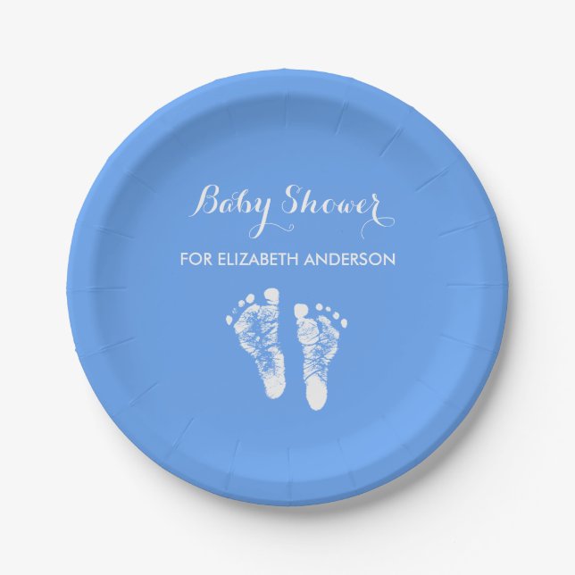 Plato De Papel Muchacho recién nacido azul simple Baby Shower de (Anverso)