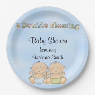 Plato De Papel Muchachos gemelos de Baby Shower