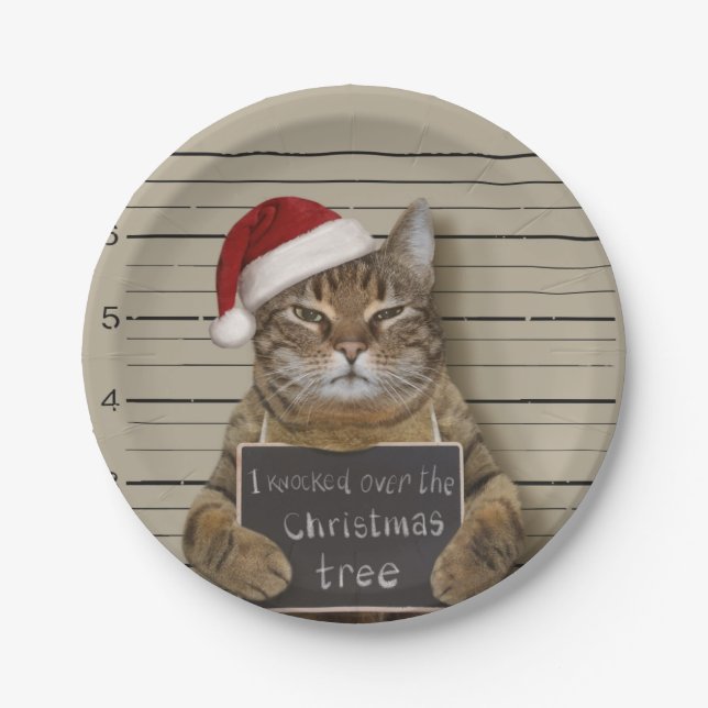 Plato De Papel Mugshot Cat Christmas (Anverso)