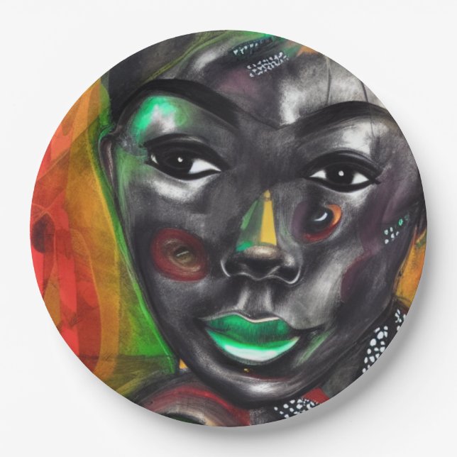 Plato De Papel Mujer africana (Anverso)