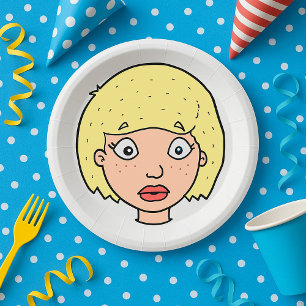 Plato De Papel Mujer Con Pelo Amarillo