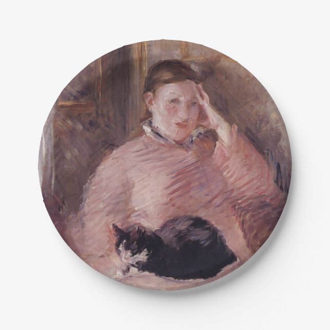 Plato De Papel Mujer con un gato (por Edouard Manet) (Anverso)