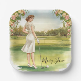 Plato De Papel Mujer de golf golfista en campo de golf Bridal 