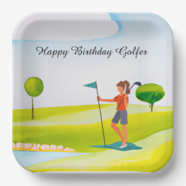 Plato De Papel Mujer de golf jugando golf Jugador de cumpleaños