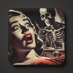 Plato De Papel Mujer de terror pulp vintage