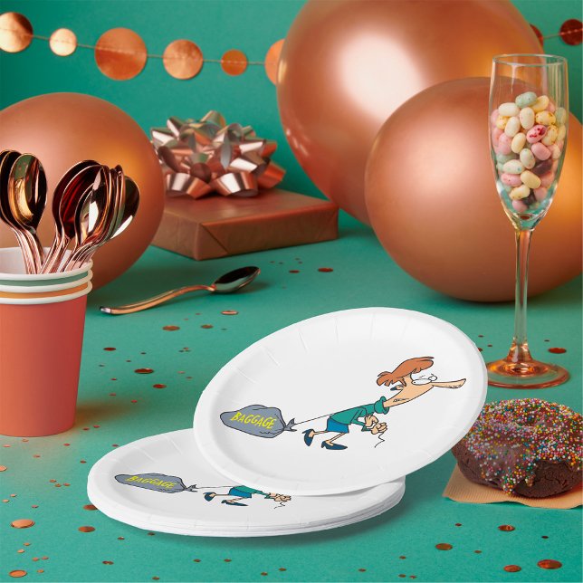 Plato De Papel Mujer divertida con equipaje emocional (Subido por el creador)