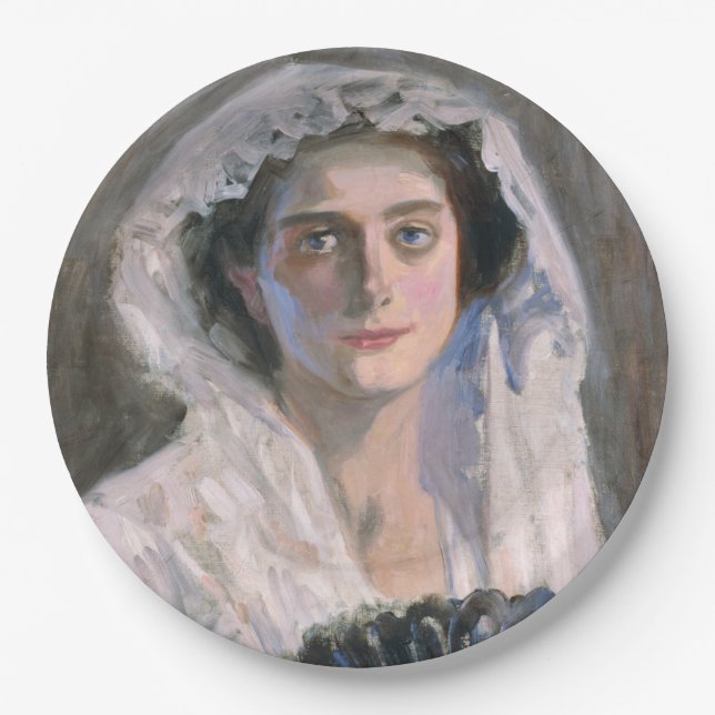 Plato De Papel Mujer elegante con ventilador negro (Fujishima Tak (Anverso)