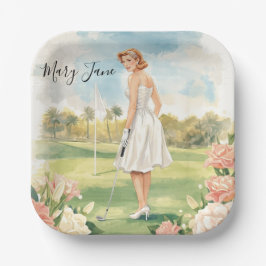 Plato De Papel Mujer golfista en campo de golf Nupcial