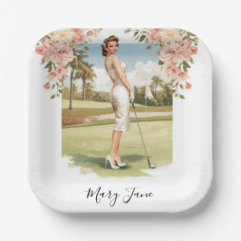Plato De Papel Mujer golfista en campo de golf Nupcial