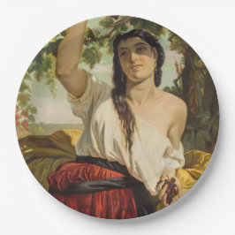 Plato De Papel Mujer italiana recogiendo uvas (cosecha de verano)