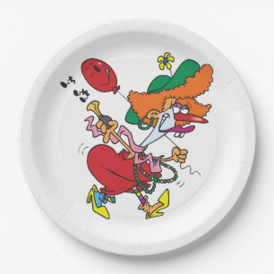 Plato De Papel Mujer Loca Corriendo Payaso