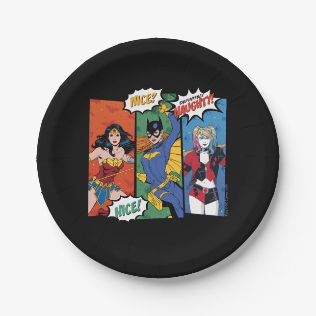 Plato De Papel Mujer Maravilla, Batgirl y Harley Quinn Holiday (Anverso)