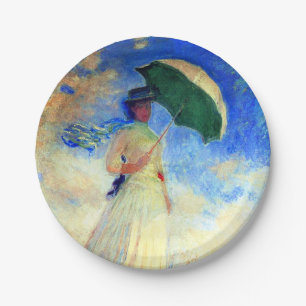 Plato De Papel Mujer Monet con una sombrilla a la derecha