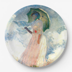 Plato De Papel Mujer Monet con una sombrilla a la izquierda