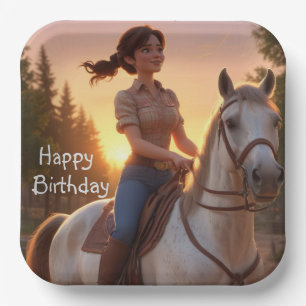 Plato De Papel Mujer montando caballo