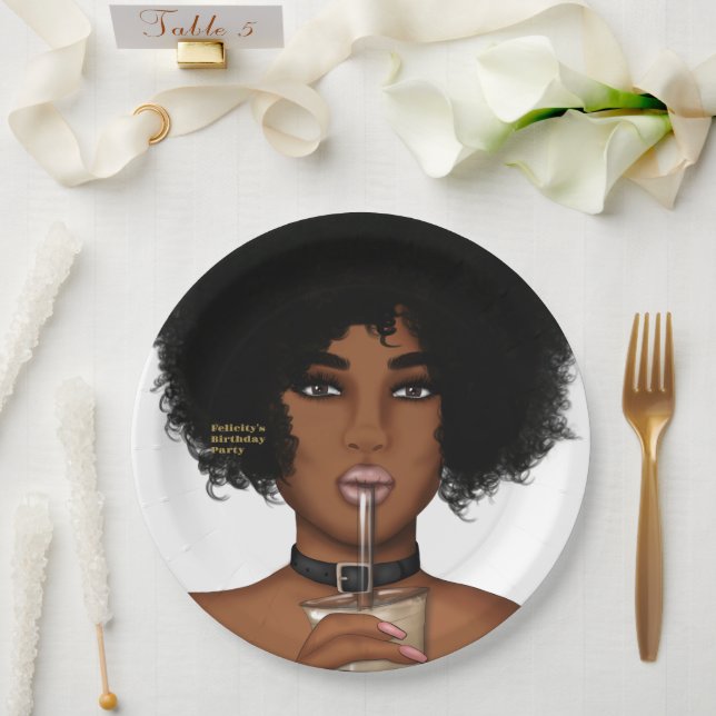 Plato De Papel Mujer negra (Boda)
